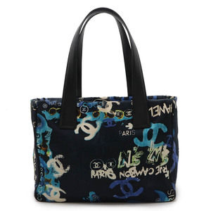 Chanel Travel Line Hawaii Tote Bag Cotton Black Blue